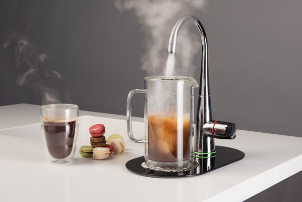 A stand-alone Zen Font Boiling Water tap with a glass drain design from Hyco.co.uk